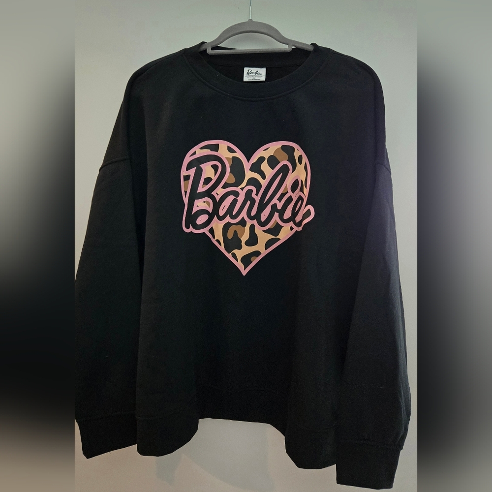 Barbie Black Sweatshirt With Animal Print Heart Women's Size 2XL NWOT